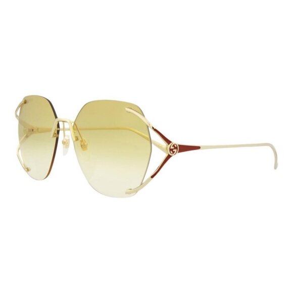 Gucci Womens Square/Rectangle Gold Gold Yellow Fashion Designer Eyewear - Picture 1 of 4